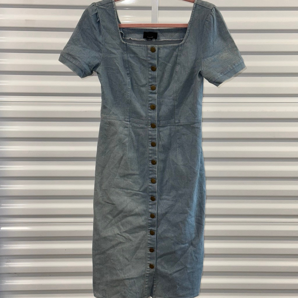 Vintage Lumiere Blue Denim Button Front Midi Dress S